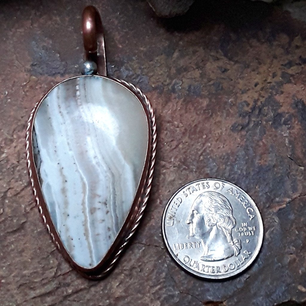 Beautiful Creamy Banded Agate Pendant Sterling & Copper David Umpleby